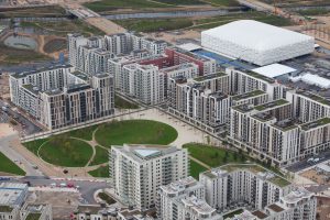 Aerial view of the Olympic Park showing the Olympic and Paralympic Village. Picture taken on 16 April 2012.